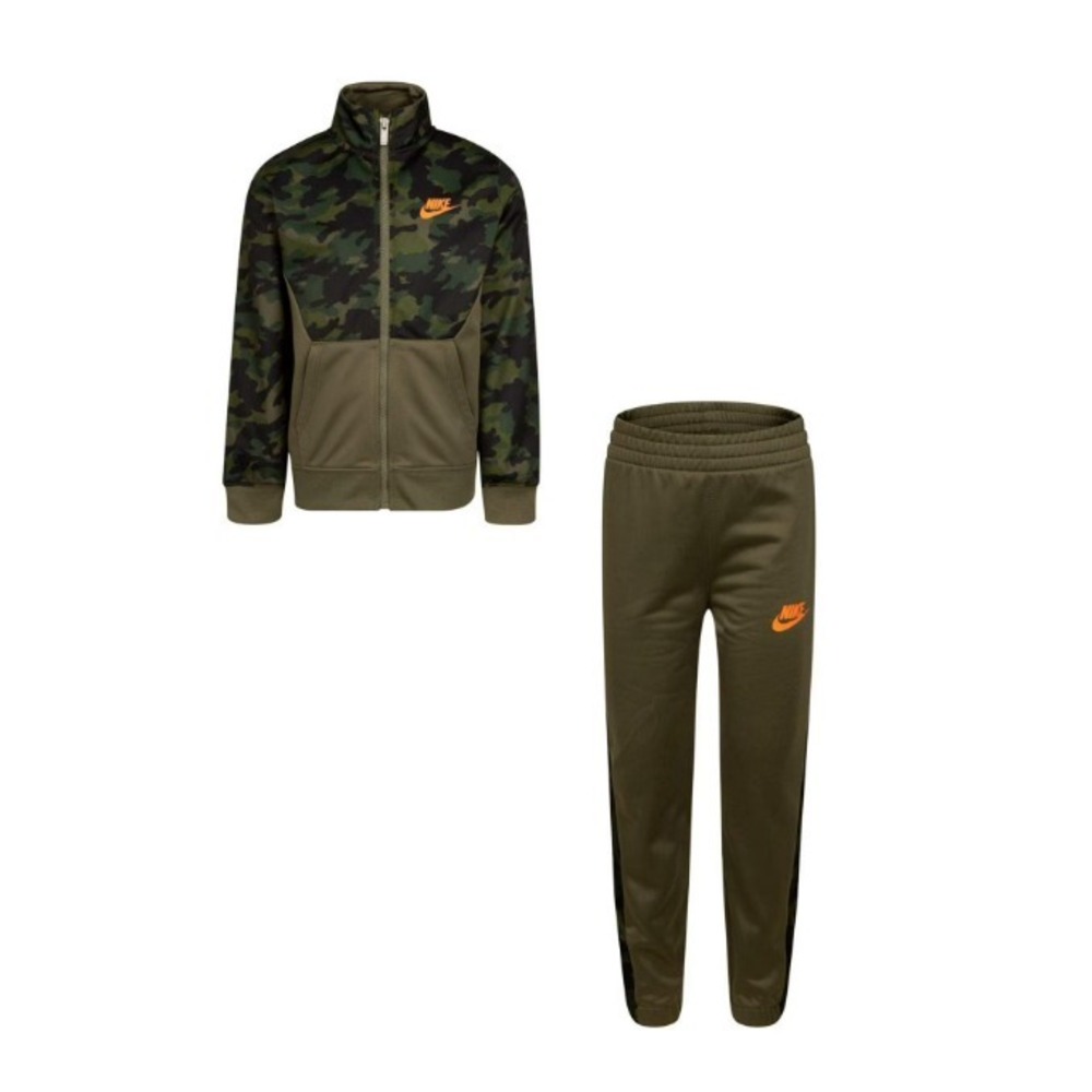 Nike Therma Dri-Fit Kids Size 7 Jacket & Pants Set Green Camo Orange 86H109-E6F